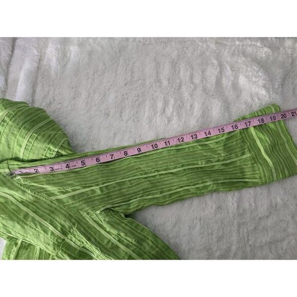 French Laundry Silk Linen Blend Button Up Lime Green Striped Y2K Shirt Womens M‎ - Picture 6 of 9